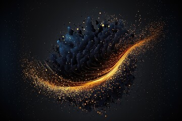 Abstract background with blue and gold particle. Generative AI.