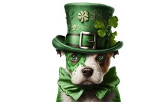 St Patrick Day, Puppy,, Green, Irish (ai Generated)