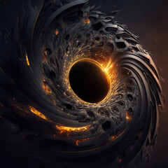 Wall Mural - Stars and material falls into a black hole. Abstract space wallpaper. Black hole with nebula over colorful stars and cloud fields in outer space. Generative AI illustration.