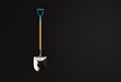 Shovel on a dark background. The concept of digging, using a shovel to dig in the ground, ground. 3D render, 3D illustration.