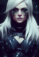 Wall Mural - portrait of a sci-fi cyberpunk warrior. high-tech futuristic woman from the future. the concept of v