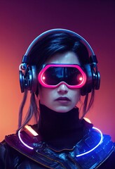 Wall Mural - portrait of a sci-fi cyberpunk girl. high-tech futuristic woman from the future. the concept of virt
