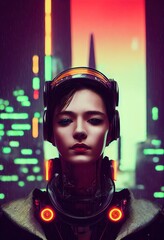 Wall Mural - portrait of a sci-fi cyberpunk girl. high-tech futuristic woman from the future. the concept of virt