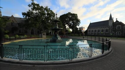 Sticker - Historic scenic fountain in public park of christchurch city of New Zealand 4k.
