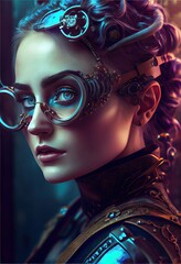 Wall Mural - portrait of a sci-fi cyberpunk girl. high-tech futuristic woman from the future. the concept of virt