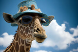 Fototapeta Zwierzęta - Lustige Giraffe mit Sonnenbrille und Hut - Generative AI