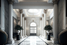 Interior Of A Luxurious Marble Lobby. Generative AI