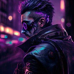 Wall Mural - portrait of a sci-fi cyberpunk man. high-tech futuristic man from the future. the concept of virtual