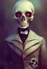 A Horrible Ancient Skeleton. Halloween Nightmarish Concept. Generative AI Art.