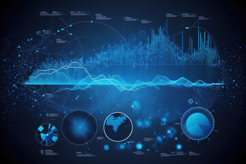 Business data analysis and analytics of customers insights with charts abstract blue background Vector illustration, generative ai