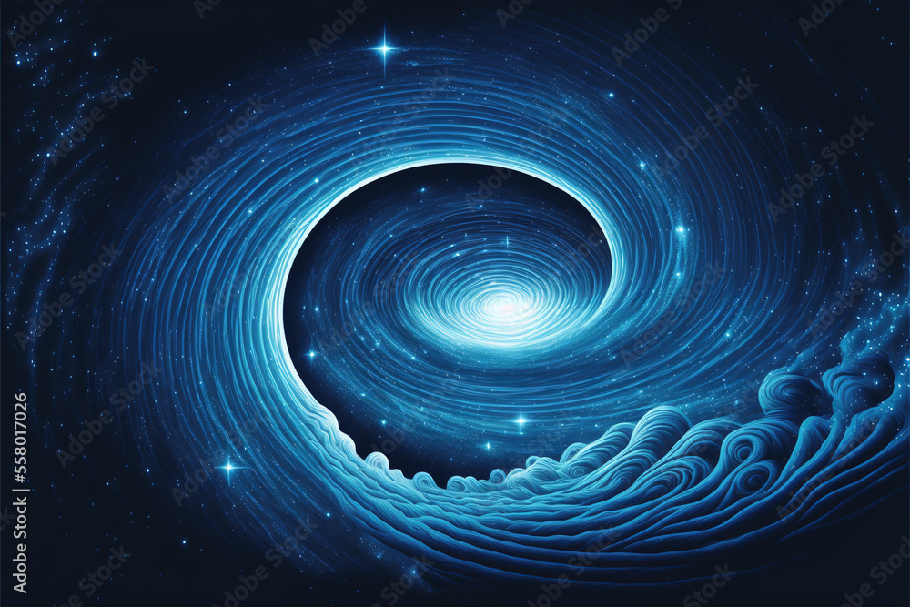 Spiral Black hole in outer space. Blue abstract space background. Sci ...