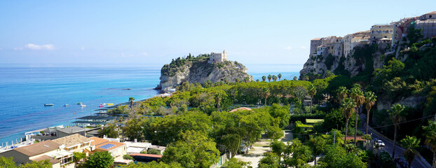 Wall Mural - Panoramic banner view of Tropea cityscape, Calabria, Italy