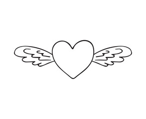 Wall Mural - Vector hand drawn doodle sketch heart with wings isolated on white background