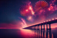 Fireworks In The Night,fireworks On The Sea,bridge In The Night