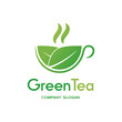 © ismadesign - Green tea vector logo template. Design with leaf and cup symbol.