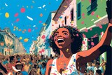 Illustration of Brazilian carnival, samba, parade, samba avenue.