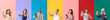 © Pixel-Shot - Set of different people with mobile phones taking selfie on color background