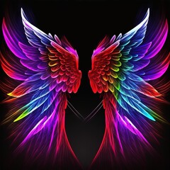  a colorful pair of wings with a black background and a black background with a black background and a black background with a black background with a black background and white  Generative AI