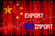 Flaggen der Europäischen Union EU und China, Handel und Exporte und Importe