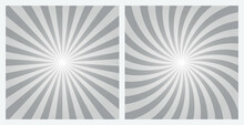 Dark Gray Sunburst Background Set. Retro Style Gray Color Radial And Spiral Sunbeam Rays Background, Pattern, Wallpaper. Vector Illustrations.