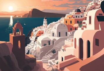 Wall Mural - Sunset on Santorini island, Greece