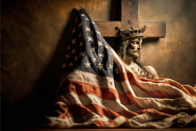 A Christian Cross Paired With An Old American Flag For A Vintage Look With History Built In. Symbolizes The Religious Origins Of The American Nation.