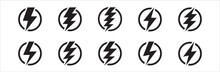 Electric Power Icon. Thunder Bolt Lightning Icons Set. Flash Lightning Sign Vector Collection. Various Vector Stock Symbol Illustration Of Thunderbolt Electric Flashes For Energy Powers And More