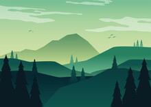 Green Mountain View Landscape Ilustration