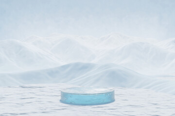 Wall Mural - abstract 3d render platform and ice podium background on ice snow mountain with snow covered ground,