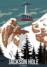 Jackson Hole Travel Ski Resort Poster Vintage. Wyoming USA Winter Landscape Travel Card