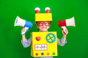 Poster - Happy child wearing a robot