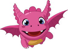 Happy Pink Baby Dragon Flying