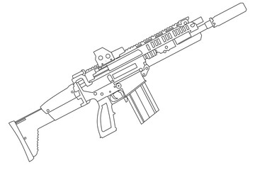 Long-barreled weapon line art vector 