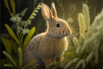 Wall Mural - rabbit in the forest  graphics Created by AI	