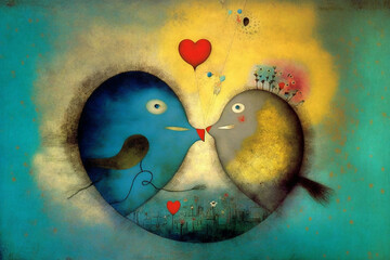 Wall Mural - Valentines heart abstract background, Generative AI