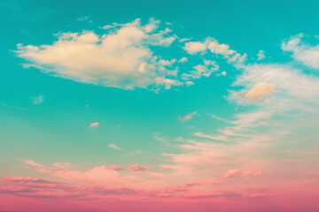 Poster - Colorful cloudy sky at sunset. Gradient color. Sky texture, abstract nature background.