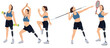 Set of female athlete with prosthesis leg in different workout and sport pose.