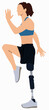 Female athlete with prosthesis leg doing exercise, faceless character.