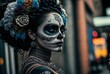 © QuietWord - illustration of a woman wear make up and dress in skull , Day of the Dead or Día de los Muertos