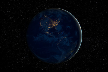 Wall Mural - planet earth at dark night in space surrounded by stars. this image elements furnished by nasa.