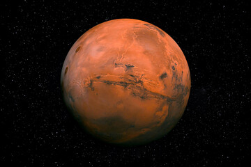 Wall Mural - red planet mars in space surrounded by stars. this image elements furnished by nasa.