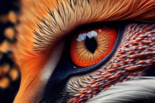 Detailed Close-up  Fox Eye. Red European Fox Animal. Intricate Picture.
