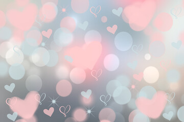 Wall Mural - Abstract festive blur bright pink pastel background texture with white pink hearts love bokeh and stars for valentine or wedding card. Space for design. Card concept.