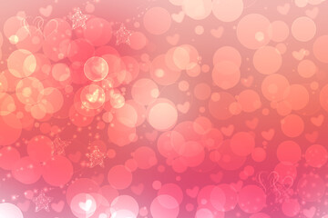 Wall Mural - Abstract festive blur bright red orange pastel background with light pink hearts  love bokeh for wedding card or Valentine day.  Romantic textured backdrop with space for your design. Card concept.