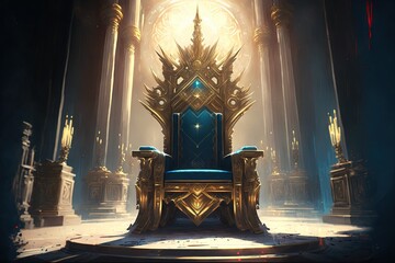 fantasy throne in a palace. inside pyramid. Fantasy scenery. Generative AI