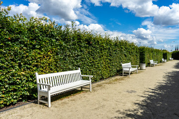 a white bench in the park