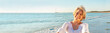 © Darren Baker - Happy Senior Woman Dancing Tropical Beach Panorama Web Banner Header