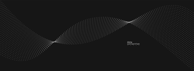 Dark grey airy particles flow vector design, abstract background with wave of flowing dots array, digital futuristic illustration, nano technology theme.