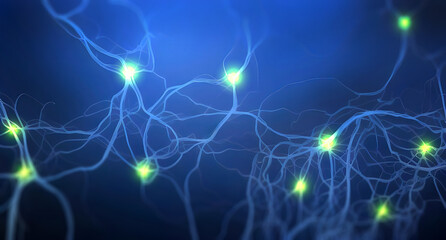 Wall Mural - Pulsing signals between nerve cells inside a neuronal network - illustration