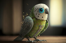 Illustration Of A Robot Budgie. Mechanical Budgerigar. Generative AI Picture.